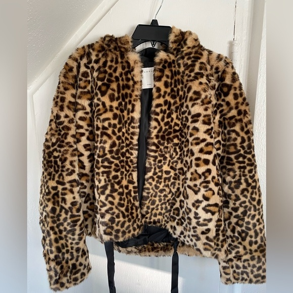 Sandro Paris Leopard Faux Fur Hooded Jacket Size Small - Picture 2 of 12